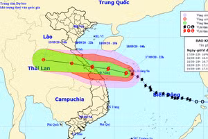 Vị trí và hướng di chuyển của bão số 5. (Nguồn: kttv.gov.vn)