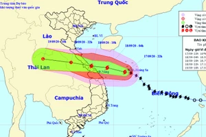 Vị trí và hướng di chuyển của bão số 5. (Nguồn: kttv.gov.vn)