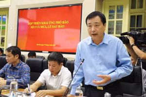 Ông Trần Quang Hoài, Tổng cục trưởng Tổng cục Phòng chống thiên tai, Phó trưởng Ban Chỉ đạo TƯ về Phòng chống thiên tai phát biểu tại cuộc họp.