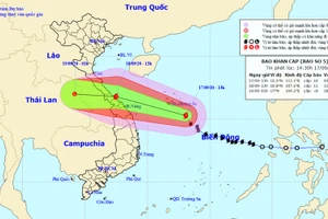 Vị trí và hướng di chuyển của bão số 5. (Nguồn: kttv.gov.vn)