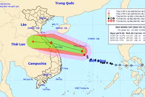 Vị trí và hướng di chuyển của bão số 5. (Nguồn: kttv.gov.vn)