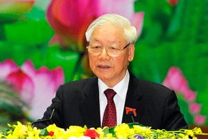 Đồng chí Nguyễn Phú Trọng, Tổng Bí thư, Chủ tịch nước, Bí thư Quân ủy Trung ương phát biểu tại Đại hội đại biểu Đảng bộ Quân đội lần thứ 11 (Ảnh: Đăng Khoa).