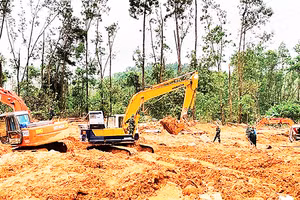 Lực lượng cứu hộ, cứu nạn tìm kiếm người bị nạn tại khu vực Tiểu khu 67, Trạm Kiểm lâm sông Bồ.