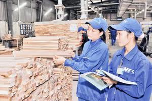 Sản xuất đồ gỗ xuất khẩu ở Công ty CP lâm sản Nam Định (Nam Định). Ảnh: Anh Đức