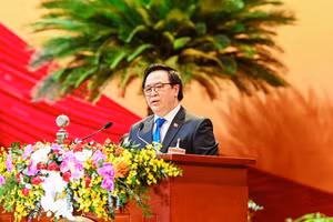 Đồng chí Hoàng Bình Quân, Ủy viên Trung ương Đảng khóa XII, Trưởng Ban Đối ngoại Trung ương phát biểu tham luận. (Ảnh: Anh Tuấn - Duy Linh)