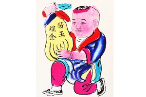 Tranh “Tích ngọc đồi kim” (Em bé cầm quả phật thủ, biểu tượng hạnh phúc).