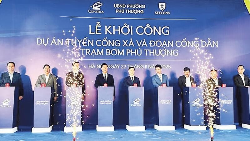 Lãnh đạo phường Phú Thượng khởi công dự án tuyến cống xả và đoạn cống dẫn Trạm bơm Phú Thượng, phấn đấu đưa vào sử dụng trong tháng 5/2026.