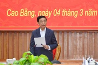 Đại tướng Phan Văn Giang, Bộ trưởng Quốc phòng phát biểu ý kiến tại buổi làm việc với lãnh đạo tỉnh Cao Bằng.