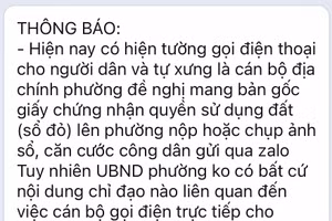 Thông tin cảnh báo của chính quyền địa phương về tình trạng giả danh "cán bộ địa chính".