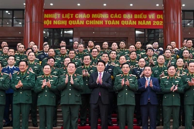 Chủ tịch nước Lương Cường và các đại biểu dự hội nghị. (Ảnh: THỦY NGUYÊN)