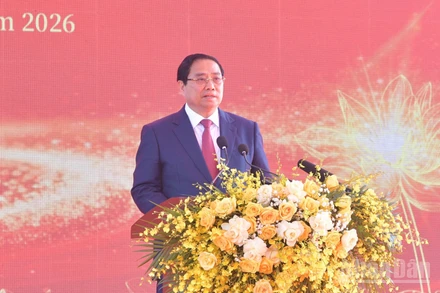 Thủ tướng Phạm Minh Chính phát biểu ý kiến tại Lễ kỷ niệm 120 năm Ngày sinh Thủ tướng Phạm Văn Đồng. (Ảnh: Thanh Giang)