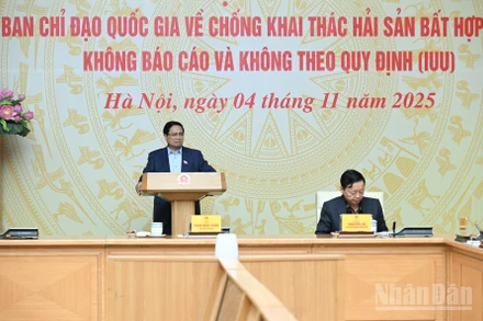 Thủ tướng Chính phủ Phạm Minh Chính chủ trì Phiên họp lần thứ 20 của Ban Chỉ đạo Quốc gia về IUU. (Ảnh: Trần Hải)