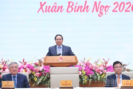 Thủ tướng Chính phủ Phạm Minh Chính chủ trì cuộc gặp mặt đầu năm mới. (Ảnh: TRẦN HẢI)