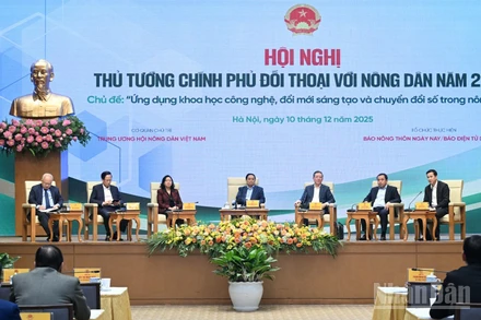 Thủ tướng Phạm Minh Chính chủ trì Hội nghị Thủ tướng Chính phủ đối thoại với nông dân năm 2025. (Ảnh: Trần Hải)
