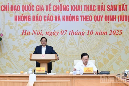 Thủ tướng Chính phủ Phạm Minh Chính chủ trì Phiên họp lần thứ 16 Ban Chỉ đạo quốc gia về IUU. (Ảnh: Trần Hải)