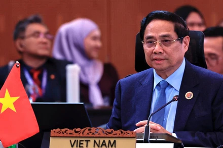 Thủ tướng Chính phủ Phạm Minh Chính phát biểu ý kiến tại Hội nghị Cấp cao Đông Á (EAS) lần thứ 20. (Ảnh: VGP/Nhật Bắc)