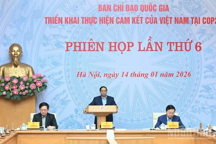 Thủ tướng Chính phủ Phạm Minh Chính chủ trì Phiên họp lần thứ 6 của Ban Chỉ đạo quốc gia triển khai thực hiện cam kết của Việt Nam tại COP26. (Ảnh: TRẦN HẢI)