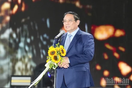 Thủ tướng Phạm Minh Chính phát biểu tại Đại nhạc hội "V Fest - Vietnam Today". (Ảnh: TRẦN HẢI)