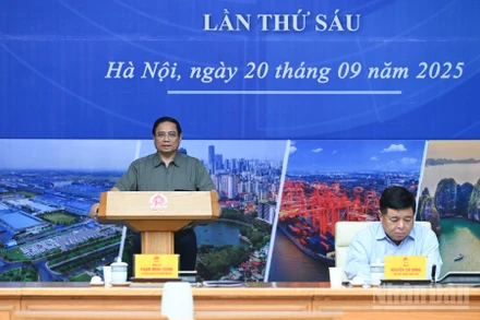 Thủ tướng Chính phủ Phạm Minh Chính chủ trì Hội nghị Hội đồng điều phối vùng Đồng bằng sông Hồng lần thứ sáu. (Ảnh: Trần Hải)