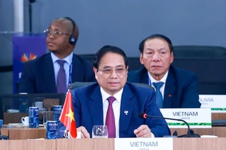 Thủ tướng Chính phủ Phạm Minh Chính phát biểu tại Phiên thảo luận cấp cao BRICS mở rộng về "Tăng cường chủ nghĩa đa phương, các vấn đề kinh tế-tài chính và trí tuệ nhân tạo". (Ảnh: VGP)