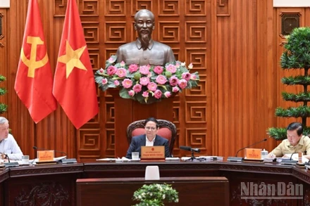 Thủ tướng Chính phủ Phạm Minh Chính chủ trì cuộc họp của Ban Thường vụ Đảng ủy Chính phủ. (Ảnh: TRẦN HẢI)