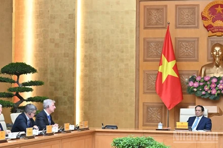 Thủ tướng Phạm Minh Chính tiếp, làm việc với Đoàn Hội đồng Kinh doanh Hoa Kỳ - ASEAN.(Ảnh: Trần Hải). 