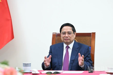 Thủ tướng Chính phủ Phạm Minh Chính điện đàm với Thủ tướng Campuchia Hun Manet. (Ảnh: Trần Hải). 