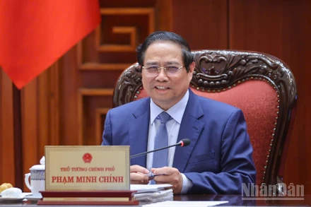 Thủ tướng Chính phủ Phạm Minh Chính phát biểu ý kiến chỉ đạo cuộc làm việc với Tập đoàn CT Group. (Ảnh: TRẦN HẢI).