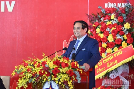 Bí thư Đảng uỷ, Thủ tướng Chính phủ Phạm Minh Chính phát biểu ý kiến chỉ đạo Đại hội (Ảnh: Trần Hải). 