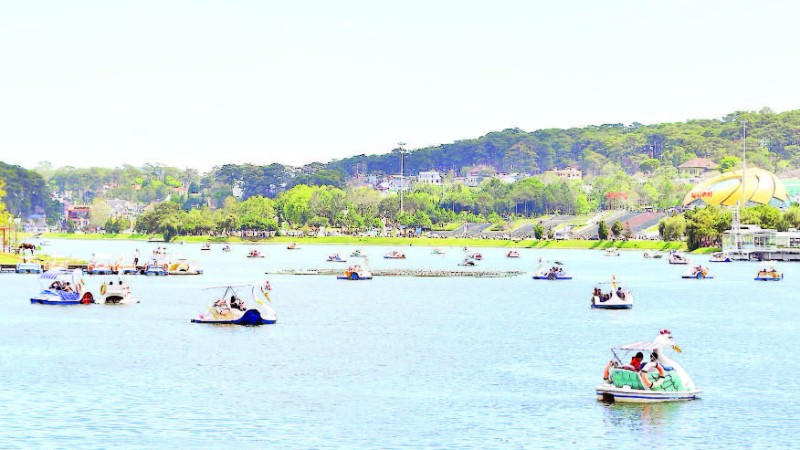 Trên hồ Xuân Hương, khu vực Lâm Đồng ngàn hoa dịp cuối tuần.