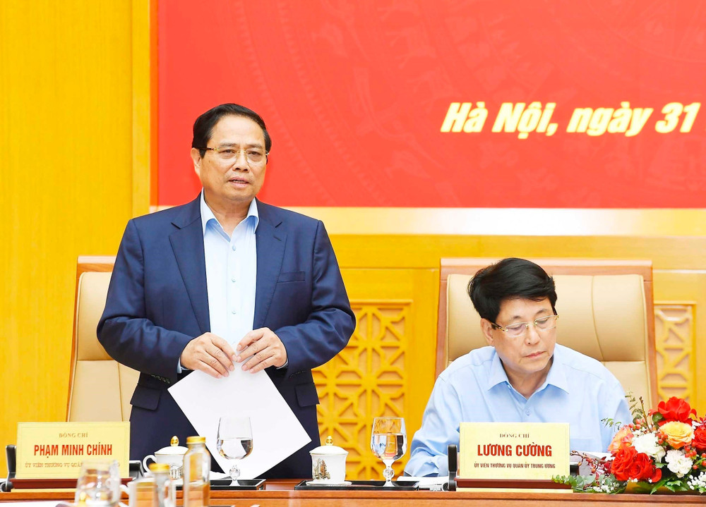Thủ tướng Phạm Minh Chính phát biểu. (Ảnh: TTXVN) vna-potal-tong-bi-thu-to-lam-chu-tri-hoi-nghi-thuong-vu-quan-uy-trung-uong-8183526.jpg
