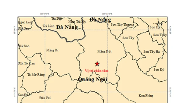 Bản đồ chấn tâm trận động đất có độ lớn 3,9. (Ảnh: Viện Các khoa học Trái đất)