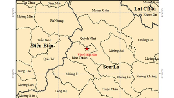 Vị trí xảy ra trận động đất 3,6 độ tại tỉnh Sơn La. (Nguồn: Trung tâm Báo tin và Cảnh báo sóng thần)