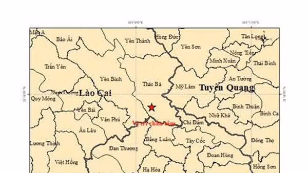 Bản đồ chấn tâm trận động đất có độ lớn 3,0 xảy ra tại xã Thác Bà, tỉnh Phú Thọ. (Ảnh: Viện Các Khoa học Trái đất)