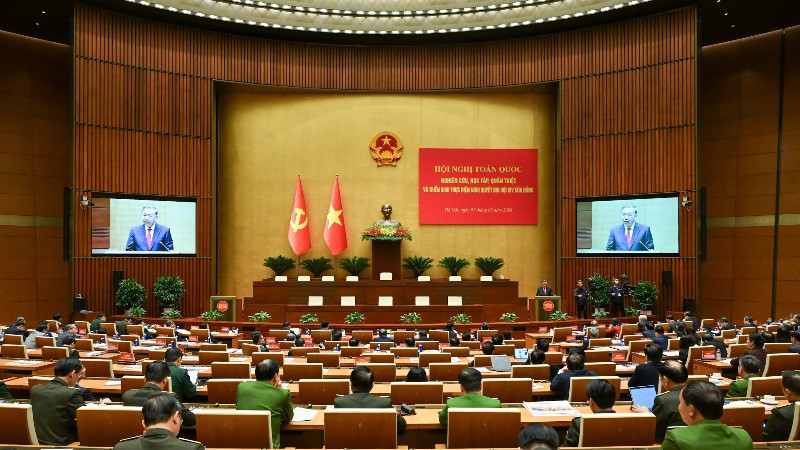 Hội nghị toàn quốc nghiên cứu, học tập, quán triệt thực hiện Nghị quyết Đại hội XIV của Đảng. (Ảnh: DUY LINH)