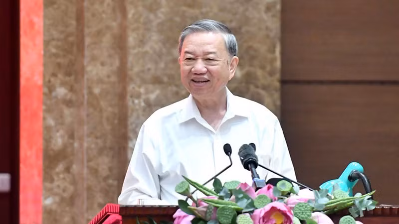 Tổng Bí thư Tô Lâm phát biểu chỉ đạo tại buổi làm việc với Ban Thường vụ Thành ủy Hà Nội. (Ảnh: Đăng Khoa)