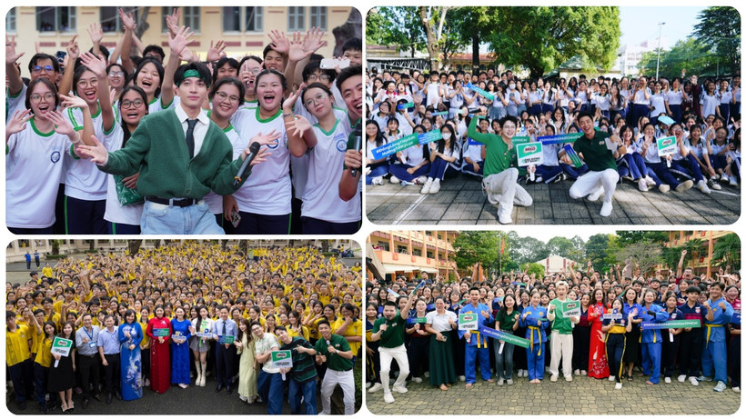 Không khí tập luyện “nóng hơn hết” khi các nghệ sĩ xuất hiện trên sân trường.