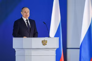 Tổng thống Nga Vladimir Putin phát biểu tại Moskva, Nga. (Ảnh: THX/TTXVN phát)