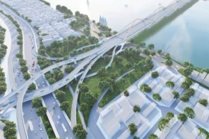 Phối cảnh cầu Trần Hưng Đạo bắc qua sông Hồng.