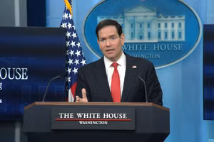 Ngoại trưởng Mỹ Marco Rubio phát biểu họp báo tại Washington, D.C. (Ảnh: THX/TTXVN)