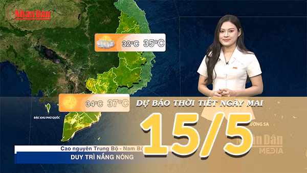 Dự báo thời tiết đêm nay và ngày mai 15/5/2026: Bắc Bộ nắng nóng diện rộng, Trung Bộ có nơi trên 38 độ