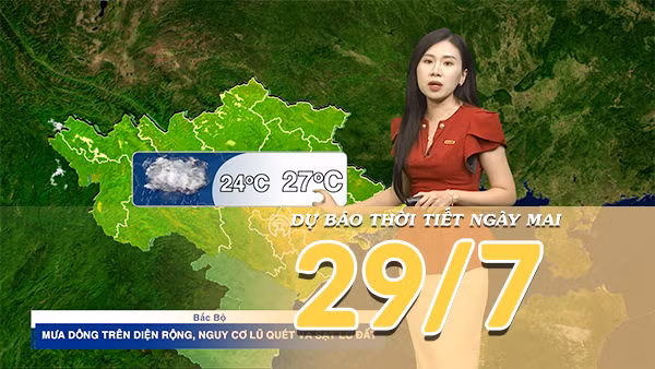 [Video] Dự báo thời tiết đêm nay và ngày mai ngày 29/7/2026: Bắc Bộ tiếp tục mưa lớn, Nam Bộ mưa dông kéo dài 