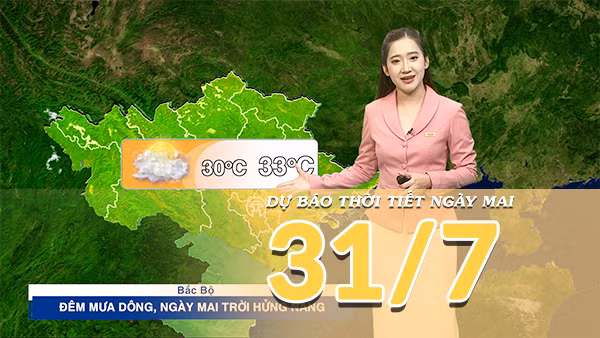 [Video] Dự báo thời tiết đêm nay và ngày mai ngày 31/7/2026: Mưa dông trên cả nước vào chiều tối 