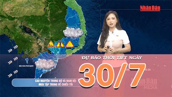 [Video] Dự báo thời tiết ngày 30/7/2026: Mưa dông tiếp diễn trên nhiều khu vực, có nơi mưa rất to 