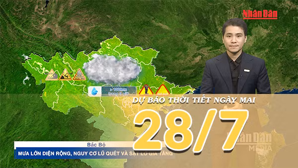 [Video] Dự báo thời tiết đêm nay và ngày mai ngày 28/7/2026: Mưa lớn diện rộng tại Bắc Bộ, Trung Bộ giảm nắng tăng mưa 