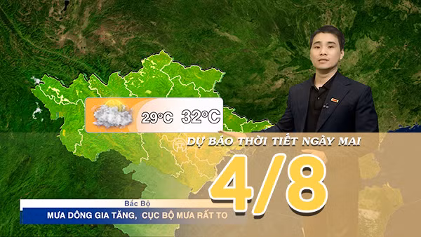 [Video] Dự báo thời tiết đêm nay và ngày mai ngày 4/8/2026: Mưa gia tăng và mở rộng tại Bắc Bộ, Trung Bộ 