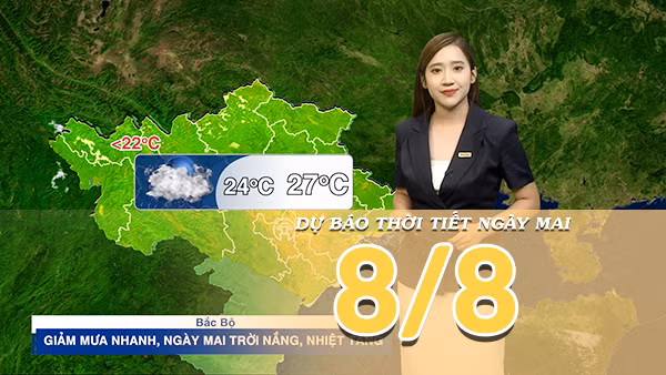 [Video] Dự báo thời tiết đêm nay và ngày mai 8/8/2026: Mưa thu hẹp tại Bắc Bộ và Trung Bộ, ngày mai trời chuyển nắng