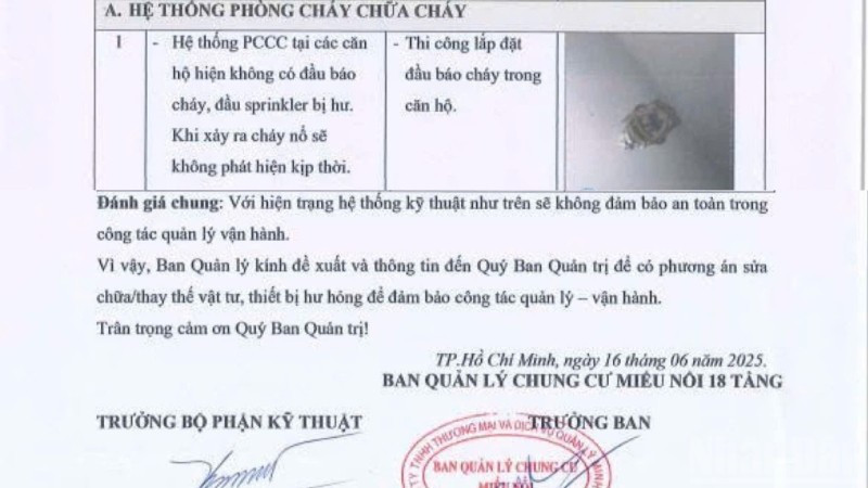 Một phần của đánh giá về an toàn PCCC cho thấy an toàn vận hành không bảo đảm. (Ảnh: TẤT ĐẠT) 8-2712.jpg