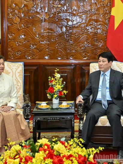 Chủ tịch nước Lương Cường tiếp Đại sứ Campuchia tại Việt Nam Chea Kimtha.