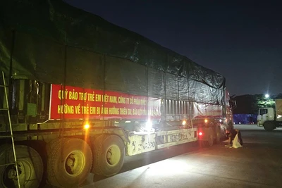 Xe hàng cứu trợ của Quỹ Bảo trợ trẻ em Việt Nam gửi đến trẻ em ở Khánh Hòa. (Ảnh NFVC)